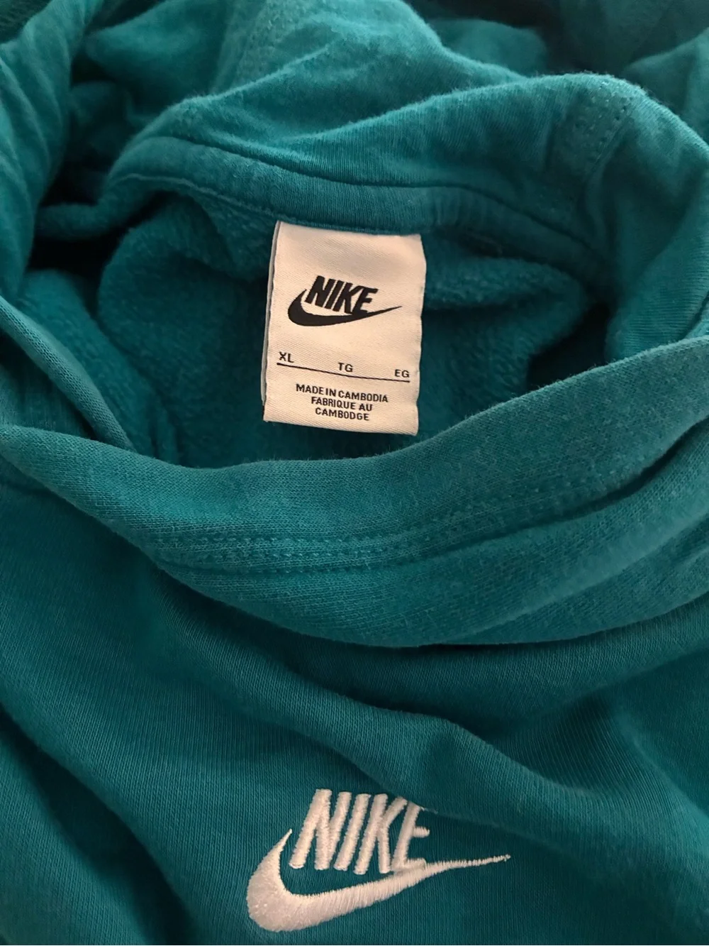 Nike Pullover Hooded Sweatshirt- Youth XL - Turquoise Embroidered Nike Hoodie